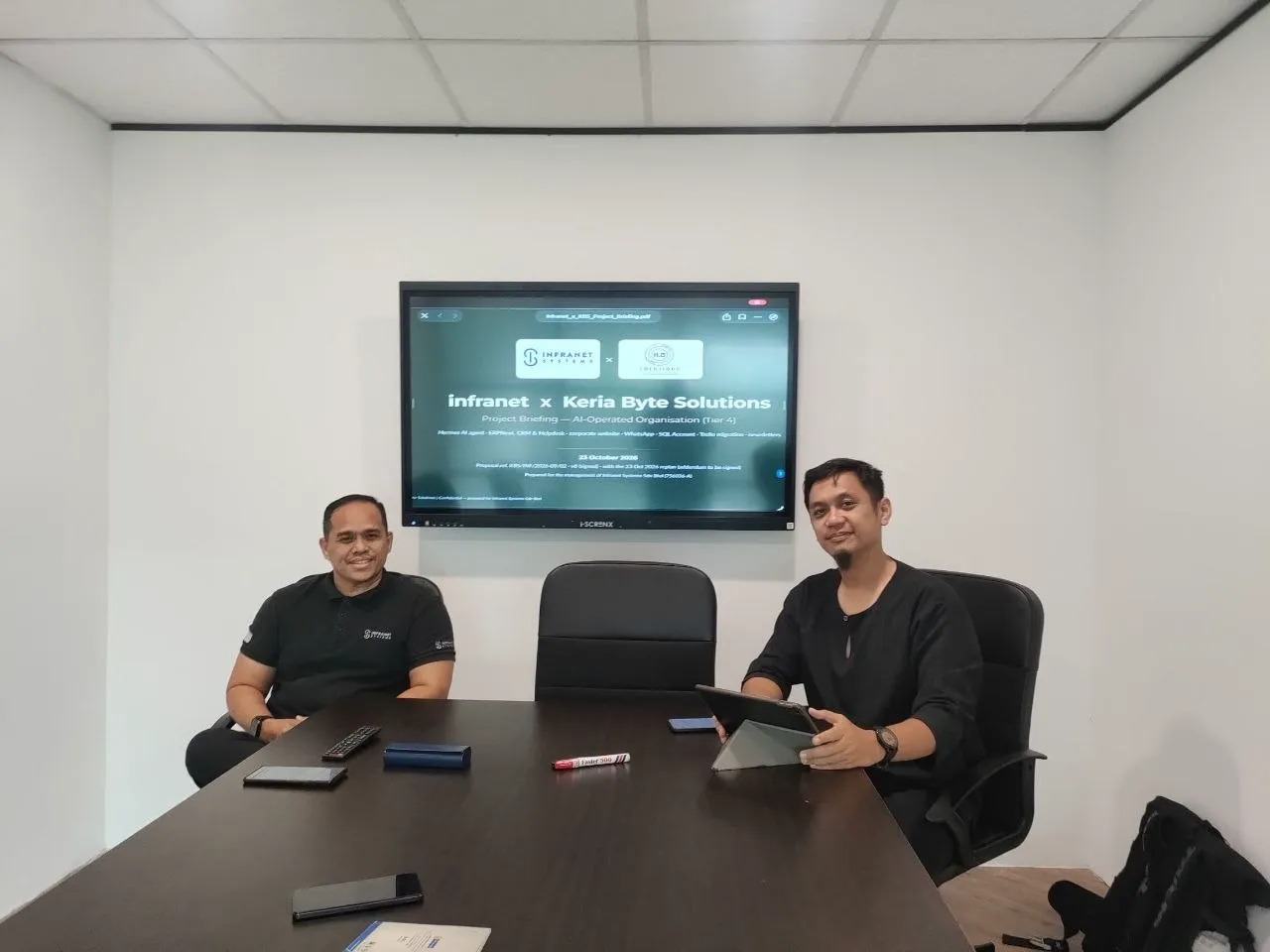 Infranet × Keria Byte Solutions project briefing in the Infranet Systems meeting room
